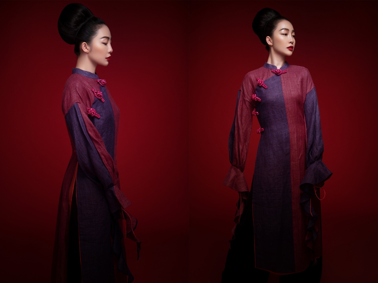 Linh Nga hút hồn trong áo dài cách điệu của NTK Thủy Nguyễn